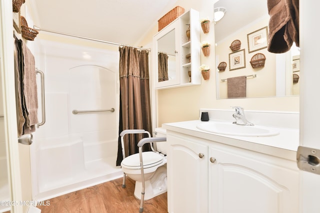 39 Goldenrod Pl, Jackson, NJ 08527 - bathroom featuring toilet, a shower with curtain, wood finished floors, and vanity
