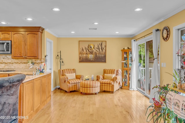 255 Cherokee Trl, Forked River, NJ 08731 - sitting room with light wood-style flooring, crown molding, recessed lighting, and baseboards