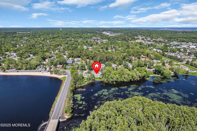 255 Cherokee Trl, Forked River, NJ 08731 - aerial overview of property's location with a nearby body of water and a heavily wooded area