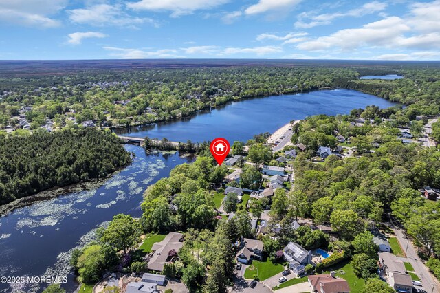 255 Cherokee Trl, Forked River, NJ 08731 - aerial perspective of suburban area with a large body of water and a heavily wooded area