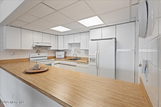 77 E Water St Unit 18, Toms River, NJ 08753 - kitchen featuring white appliances, a sink, under cabinet range hood, and decorative backsplash