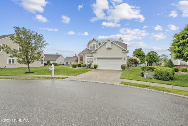 5 Chadwick Ct, Waretown, NJ 08758 - traditional home with driveway, a front yard, a chimney, and an attached garage