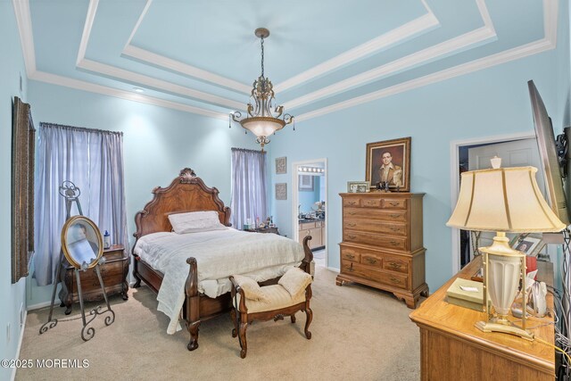5 Chadwick Ct, Waretown, NJ 08758 - bedroom featuring a raised ceiling, light carpet, and crown molding