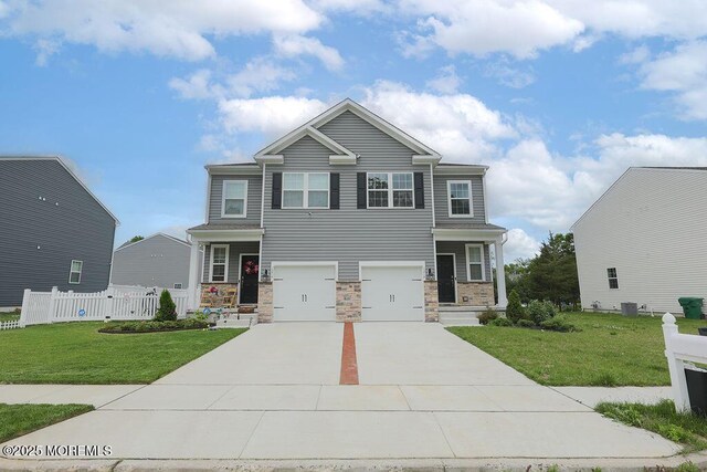 1214 Peterson Way, Abescon, NJ 08201 - craftsman inspired home featuring concrete driveway, a garage, stone siding, and cooling unit