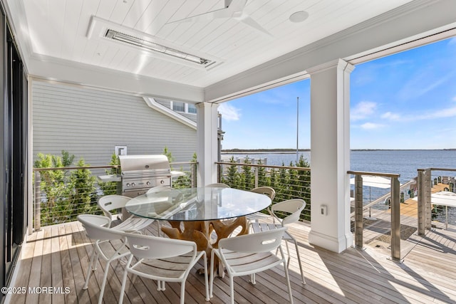 948 Lagoon Ln S, Mantoloking, NJ 08738 - wooden deck featuring a water view, a grill, and outdoor dining area