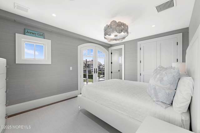 948 Lagoon Ln S, Mantoloking, NJ 08738 - bedroom with french doors, access to exterior, baseboards, a closet, and recessed lighting
