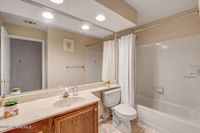 82 Briarwood Ct, Howell, NJ 07731 - bathroom with toilet, shower / bath combo, vanity, recessed lighting, and tile patterned floors