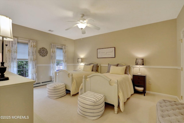 50 Hedgerow Ln, Manalapan, NJ 07726 - bedroom featuring light colored carpet, baseboard heating, baseboards, and ceiling fan