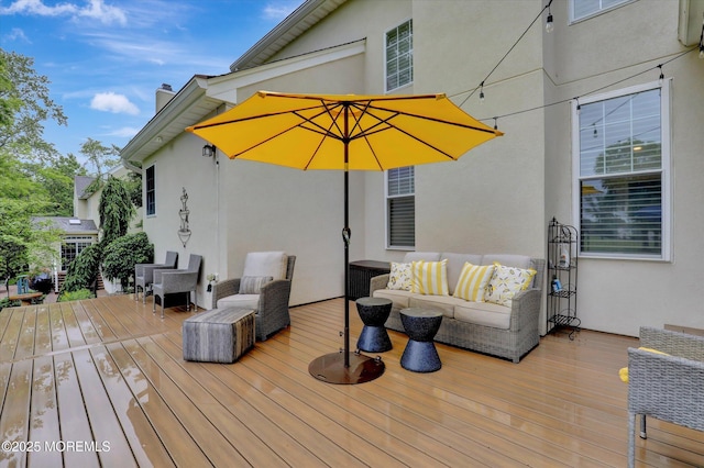 50 Hedgerow Ln, Manalapan, NJ 07726 - wooden terrace featuring an outdoor living space