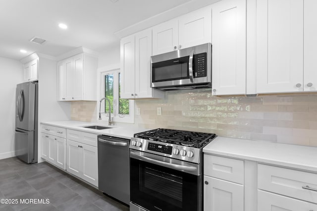 316 Hillside Dr, Neptune Township, NJ 07753 - kitchen featuring stainless steel appliances, a sink, decorative backsplash, white cabinets, and recessed lighting