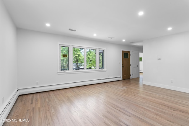 316 Hillside Dr, Neptune Township, NJ 07753 - empty room with light wood finished floors, recessed lighting, a baseboard heating unit, baseboards, and baseboard heating