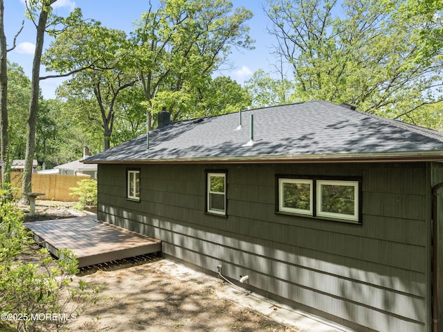316 Hillside Dr, Neptune Township, NJ 07753 - view of property exterior featuring a shingled roof, fence, and a deck