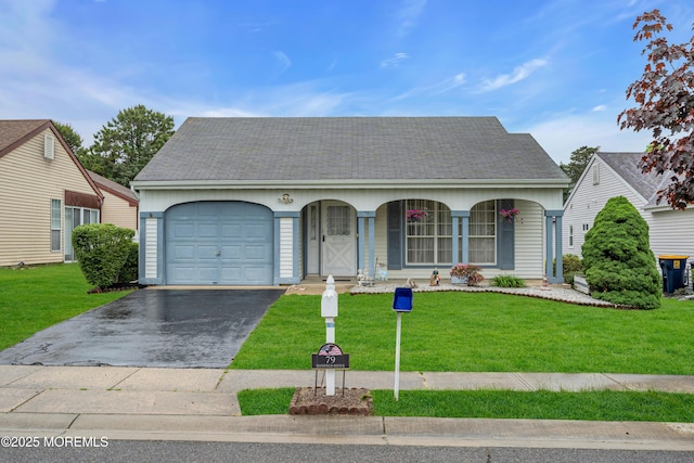 79 Mansfield Ave, Manchester, NJ 08759 - view of front of property featuring driveway, covered porch, a garage, and a front lawn