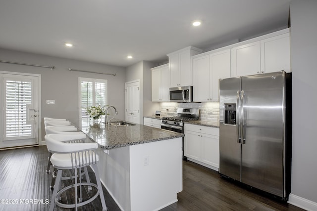 101 Pinnacle Pl, Washington, NJ 08080 - kitchen featuring appliances with stainless steel finishes, a sink, dark wood-type flooring, white cabinets, and recessed lighting