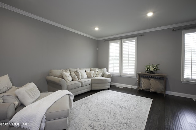 101 Pinnacle Pl, Washington, NJ 08080 - living area featuring baseboards, plenty of natural light, dark wood finished floors, recessed lighting, and crown molding