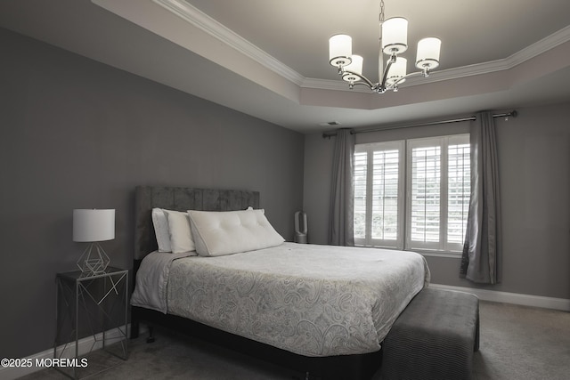 101 Pinnacle Pl, Washington, NJ 08080 - bedroom with carpet floors, a chandelier, baseboards, a raised ceiling, and ornamental molding