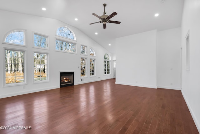 6 Afton Rd, Jackson, NJ 08527 - unfurnished living room with wood finished floors, a glass covered fireplace, recessed lighting, a ceiling fan, and baseboards