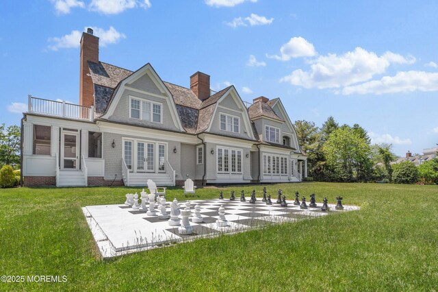0 Wilson Cir, Rumson, NJ 07760 - rear view of house with french doors, a patio area, a balcony, and a chimney