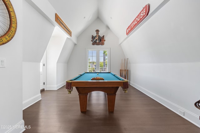 0 Wilson Cir, Rumson, NJ 07760 - rec room featuring vaulted ceiling, dark wood-type flooring, baseboards, and billiards table