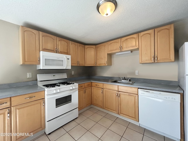 237 Falcon Dr, Little Egg Harbor, NJ 08087 - kitchen featuring white appliances, a sink, light brown cabinets, a textured ceiling, and light tile patterned flooring