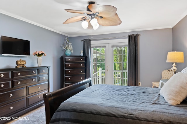 22 Cloverleaf Dr, Marlboro, NJ 07746 - bedroom featuring access to outside, ornamental molding, and a ceiling fan