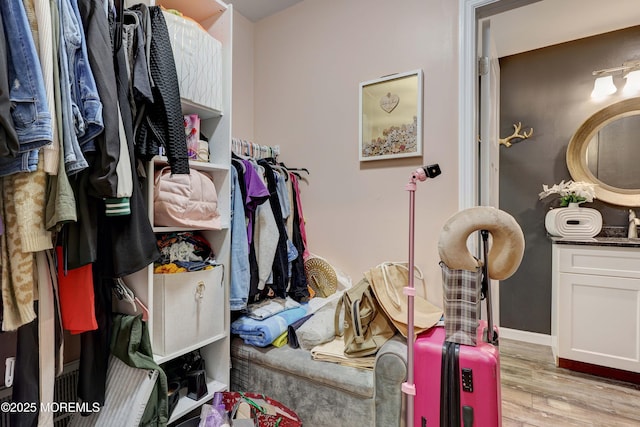 walk in closet featuring light wood-style floors