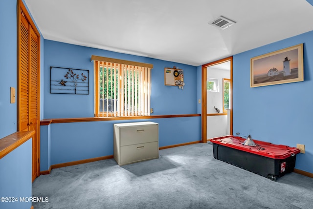 game room featuring carpet floors and baseboards
