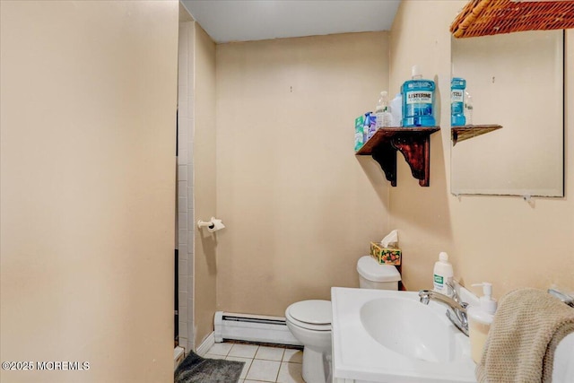 78 Navesink Ave, Highlands, NJ 07732 - bathroom with a baseboard heating unit, a sink, tile patterned floors, toilet, and a shower