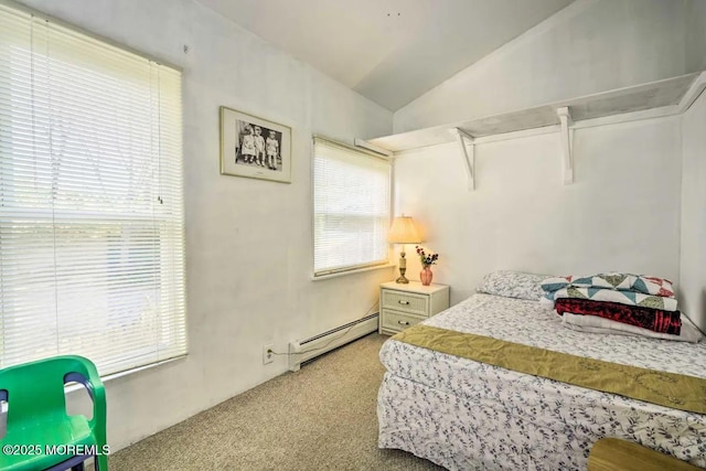 78 Navesink Ave, Highlands, NJ 07732 - bedroom with a baseboard radiator, light colored carpet, and vaulted ceiling