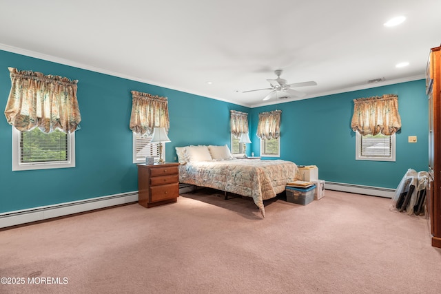 567 Deal Pkwy, Allenhurst, NJ 07711 - bedroom featuring baseboard heating, carpet, multiple windows, crown molding, and recessed lighting