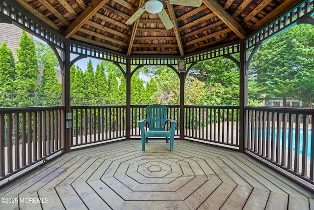 567 Deal Pkwy, Allenhurst, NJ 07711 - deck featuring a ceiling fan, a gazebo, and view of scattered trees