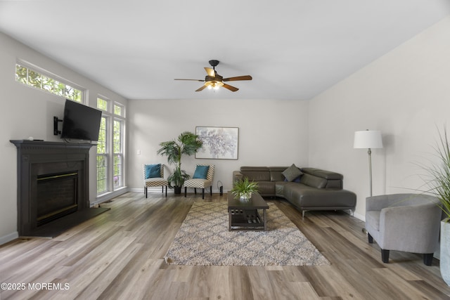 29 Jefferson Ct, Jackson, NJ 08527 - living area featuring wood finished floors, ceiling fan, a glass covered fireplace, and baseboards