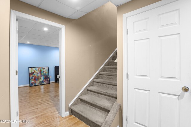 29 Jefferson Ct, Jackson, NJ 08527 - stairway featuring a paneled ceiling, baseboards, wood finished floors, and recessed lighting