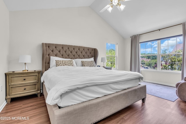 11 Charles Ct, Ocean Twp, NJ 07712 - bedroom with wood finished floors, high vaulted ceiling, baseboards, and ceiling fan