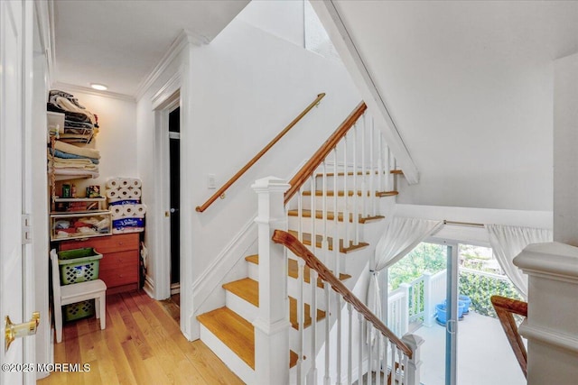 57 Shore Dr, Highlands, NJ 07732 - stairs with ornamental molding and wood finished floors