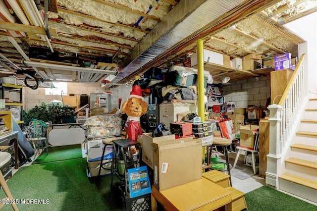 57 Shore Dr, Highlands, NJ 07732 - basement with concrete block wall and stairs