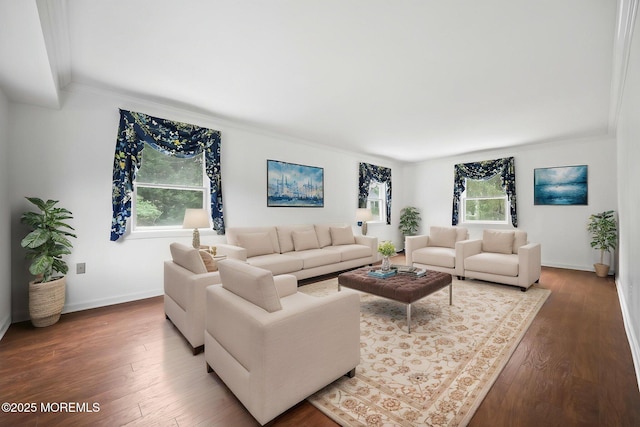 7 Colonial Ct, Manalapan, NJ 07726 - living room featuring crown molding, wood finished floors, and baseboards