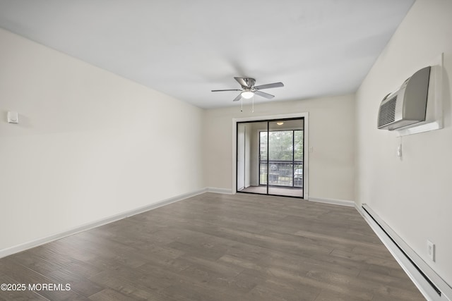 154 Cross Slope Ct Unit J, Manalapan, NJ 07726 - unfurnished room featuring baseboard heating, a ceiling fan, a wall mounted AC, wood finished floors, and baseboards