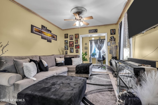 430 Myrtle Ave, Neptune Township, NJ 07753 - living room featuring crown molding and ceiling fan