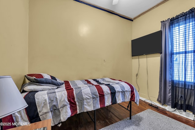430 Myrtle Ave, Neptune Township, NJ 07753 - bedroom featuring wood finished floors, ornamental molding, a ceiling fan, and baseboards