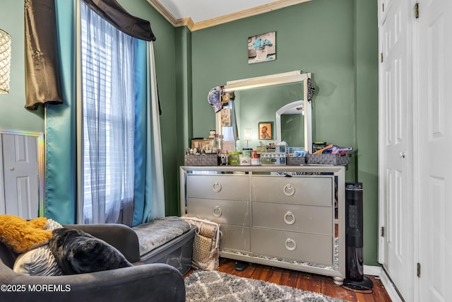 430 Myrtle Ave, Neptune Township, NJ 07753 - bedroom with ornamental molding, dark wood-style flooring, and a closet