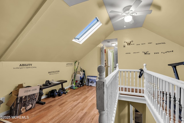 430 Myrtle Ave, Neptune Township, NJ 07753 - bonus room with lofted ceiling, a skylight, a ceiling fan, and wood finished floors