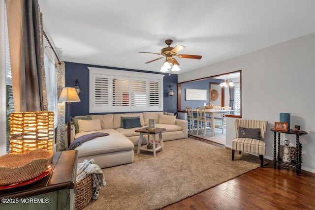726 Hardean Rd, Brick, NJ 08724 - living area featuring ceiling fan, wood finished floors, and baseboards