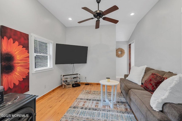 726 Hardean Rd, Brick, NJ 08724 - living area with lofted ceiling, wood finished floors, ceiling fan, baseboards, and recessed lighting