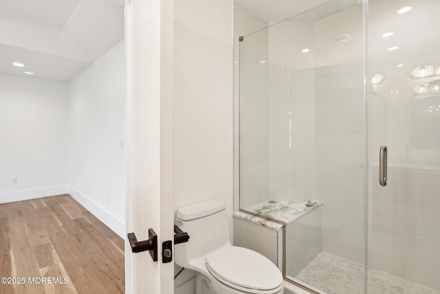1 Foggia Way, Oceanport, NJ 07757 - bathroom with toilet, wood finished floors, a stall shower, and baseboards