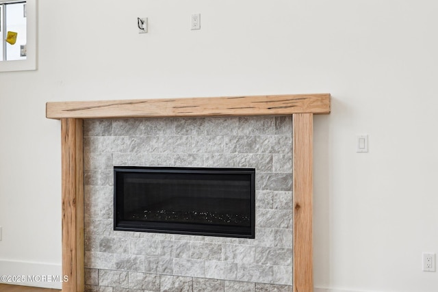 detailed view of a tile fireplace