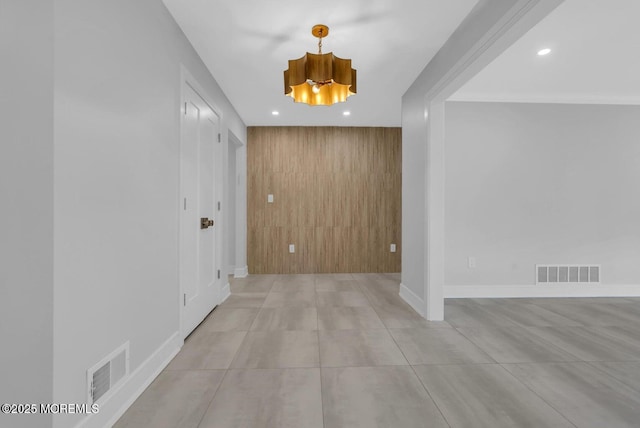 369 Norwood Ave, Long Branch, NJ 07740 - corridor featuring recessed lighting, wood walls, a chandelier, baseboards, and tile patterned flooring