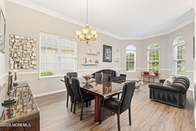 6 Beth Page Dr, Monroe, NJ 08831 - dining room with wood finished floors, a chandelier, ornamental molding, plenty of natural light, and baseboards