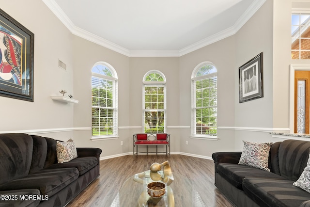 6 Beth Page Dr, Monroe, NJ 08831 - living area featuring crown molding, wood finished floors, and baseboards