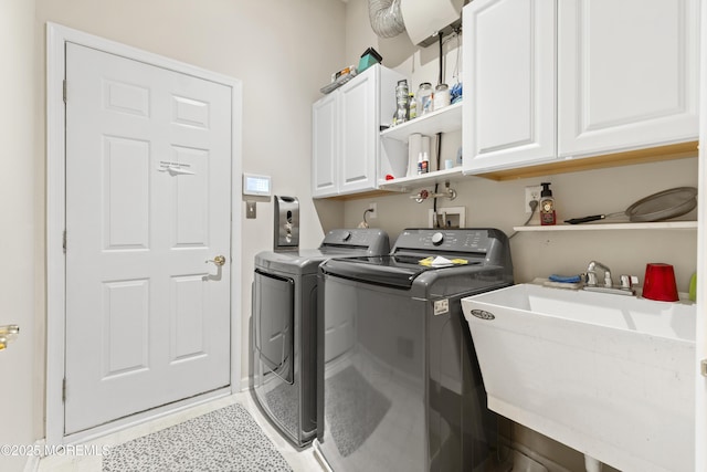 6 Beth Page Dr, Monroe, NJ 08831 - clothes washing area featuring cabinet space, separate washer and dryer, and light tile patterned flooring